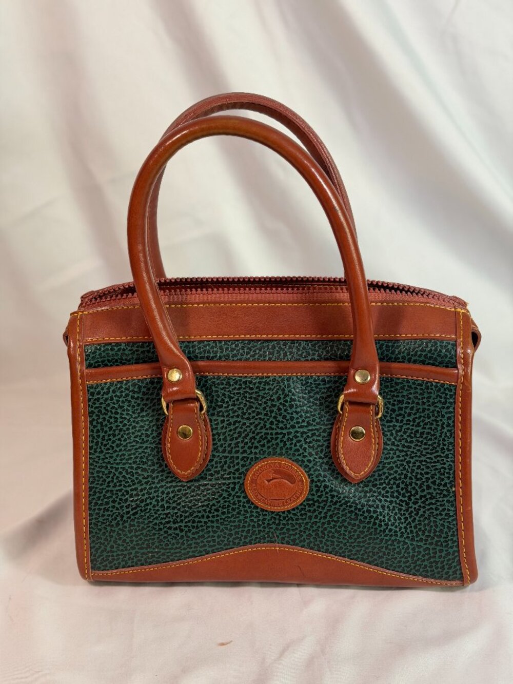 Vintage Dooney & Bourke AWL Green Pebble Leather Small Satchel Bag